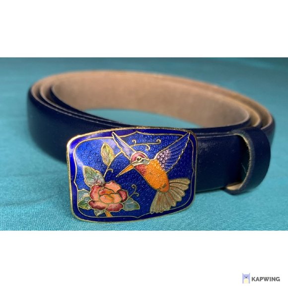 Hummingbird Cloisonné  Leather Belt - Blue - 1980s - Picture 3 of 3